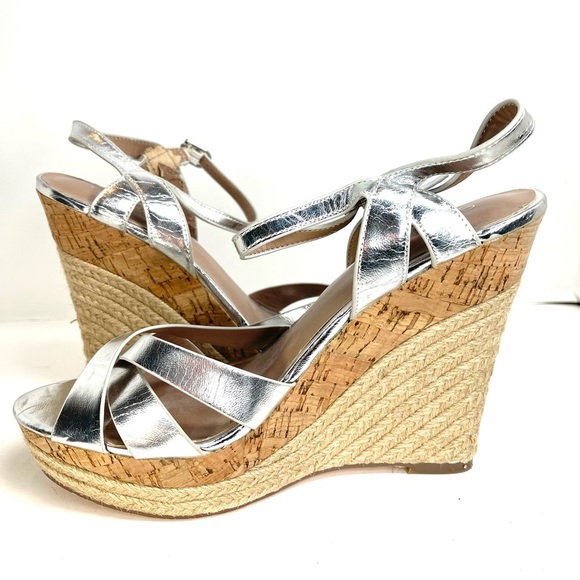 Charles David Metallic Silver Strappy Wedge Sandals Size 10M - Picture 6 of 10